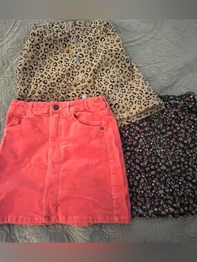 art class Coral Pink Corduroy Skirt with Animal Print & Floral Skirts